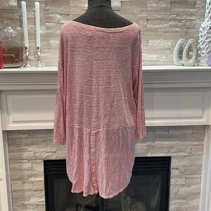 Adrienne Vittadini 100% Linen Striped Lightweight 3/4 Sleeves Top 2X